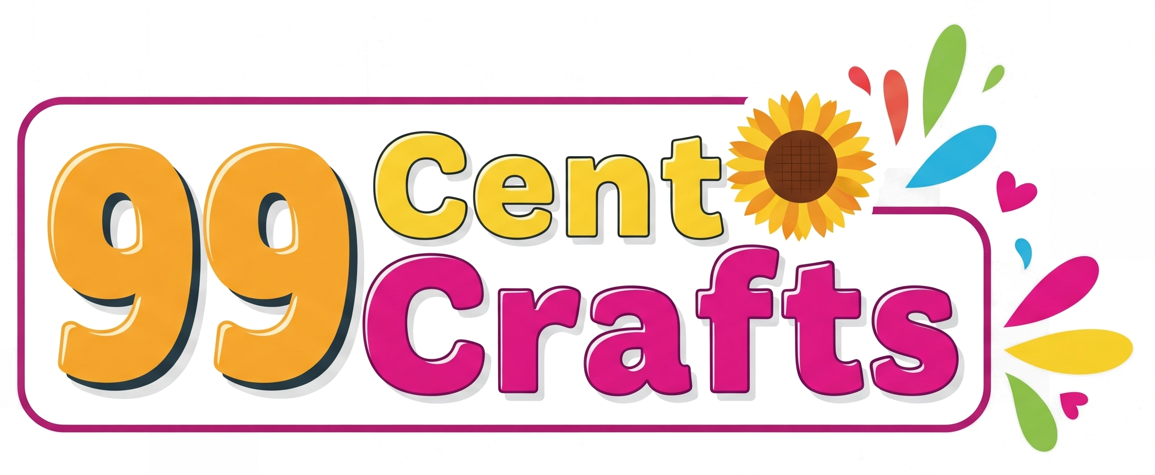 A fun and colorful 99CentCrafts logo with playful cartoon typography and soft shadows, reflecting creativity and crafting.