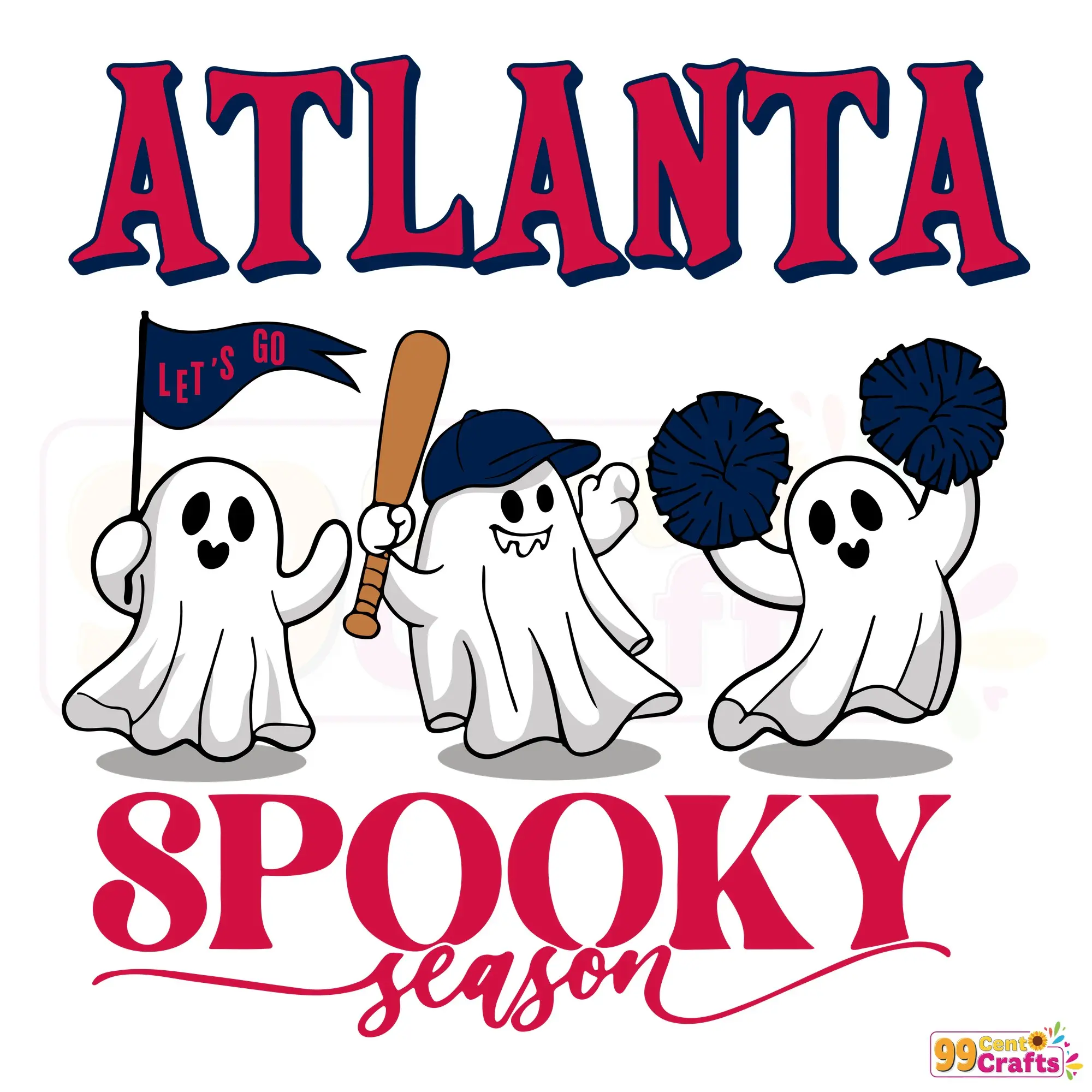 Atlanta Braves spooky season SVG design featuring ghost Halloween elements for digital crafting