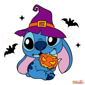 Baby Stitch Halloween SVG design with pumpkin motif for Cricut and Silhouette cutting machines