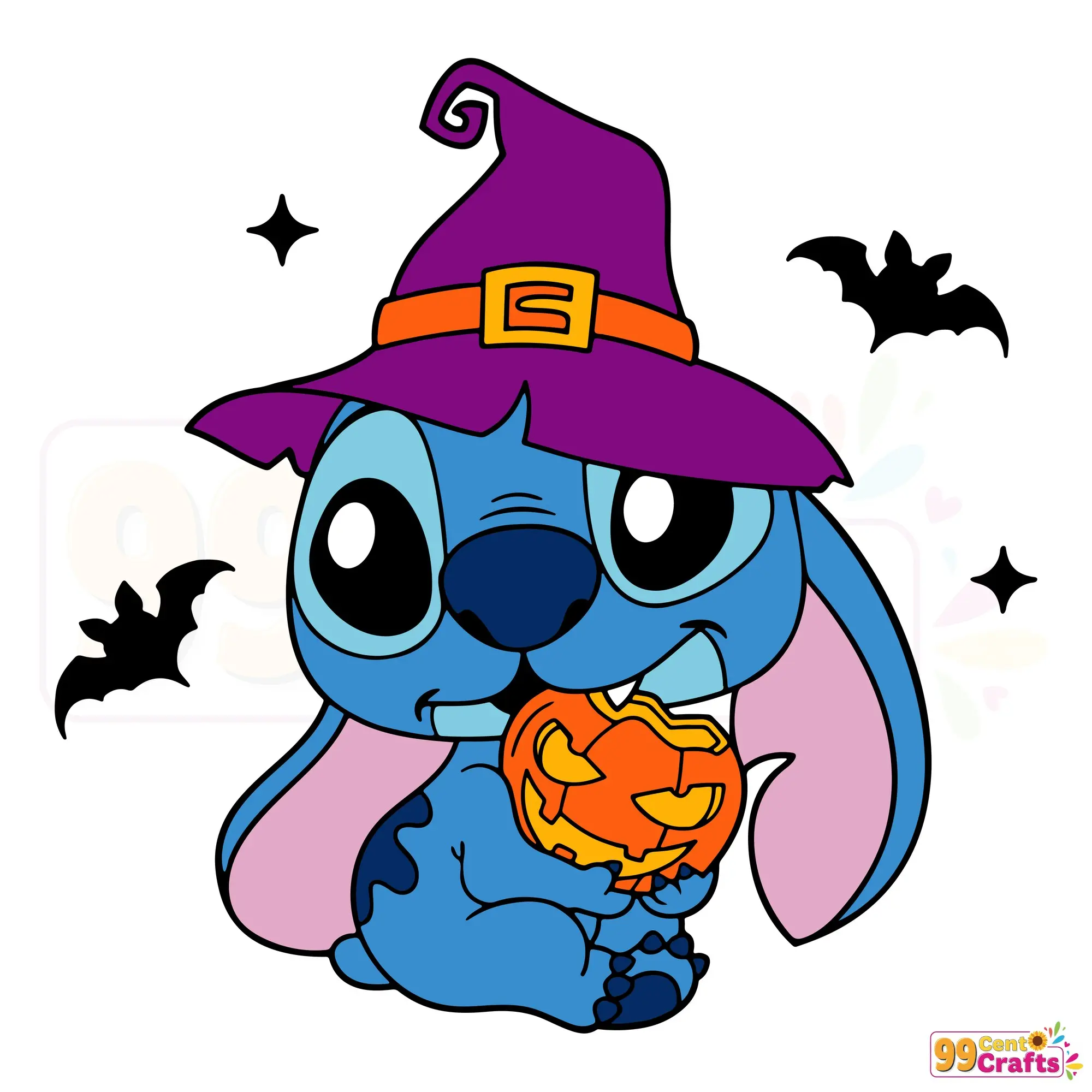 Baby Stitch Halloween SVG design with pumpkin motif for Cricut and Silhouette cutting machines