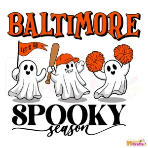 Baltimore Orioles spooky season baseball SVG design with Halloween elements for Cricut crafting
