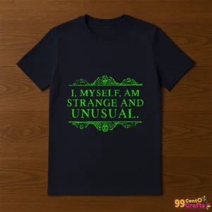 I Myself Am Strange Unusual Beetlejuice Halloween design printed on t-shirt mockup for apparel crafting