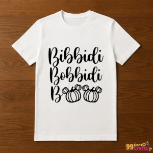 T-shirt mockup with Bibbidi Bobbidi Boo pumpkin mouse Halloween design