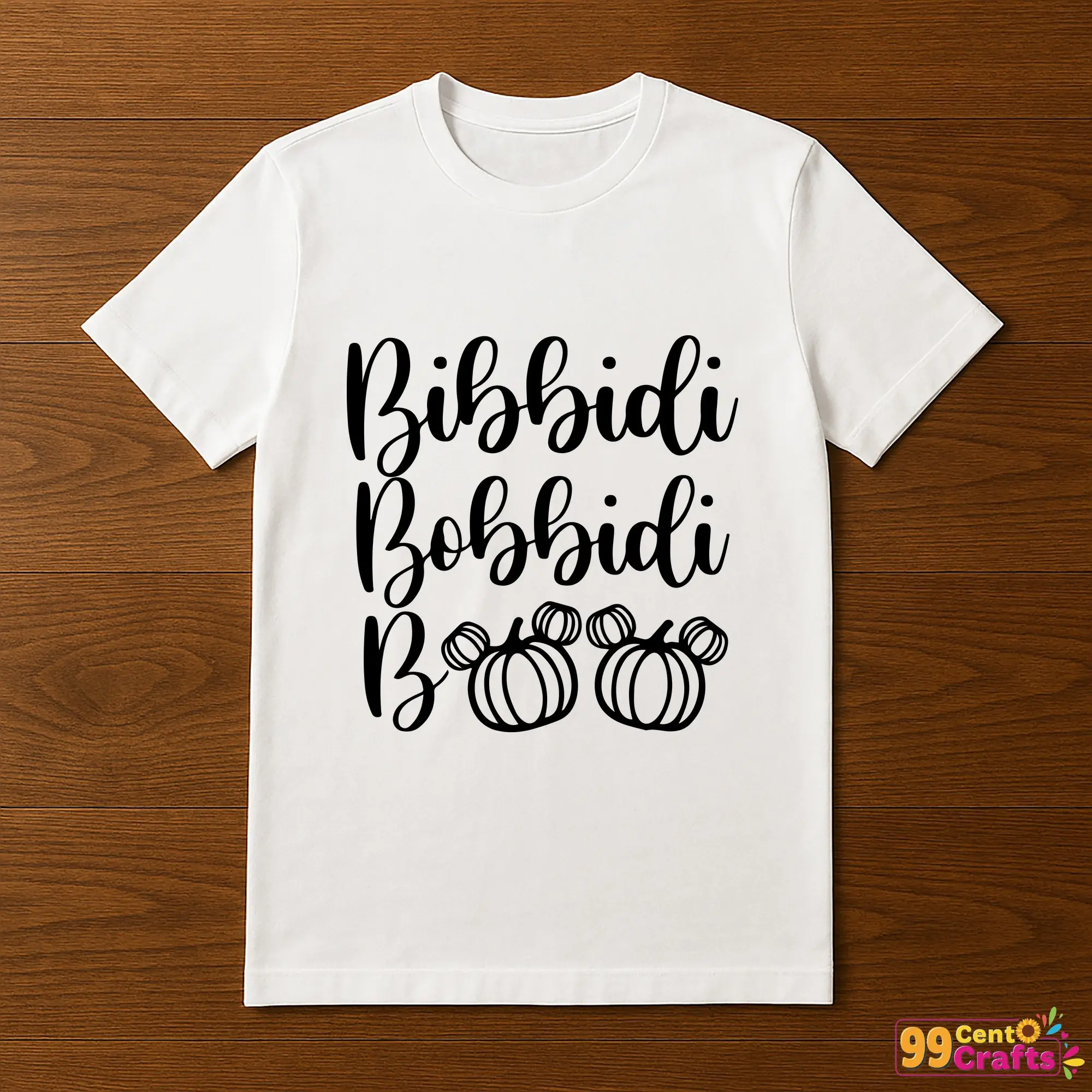 T-shirt mockup with Bibbidi Bobbidi Boo pumpkin mouse Halloween design