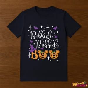 Bibbidi Bobbidi Boo SVG design on Halloween-themed t-shirt mockup