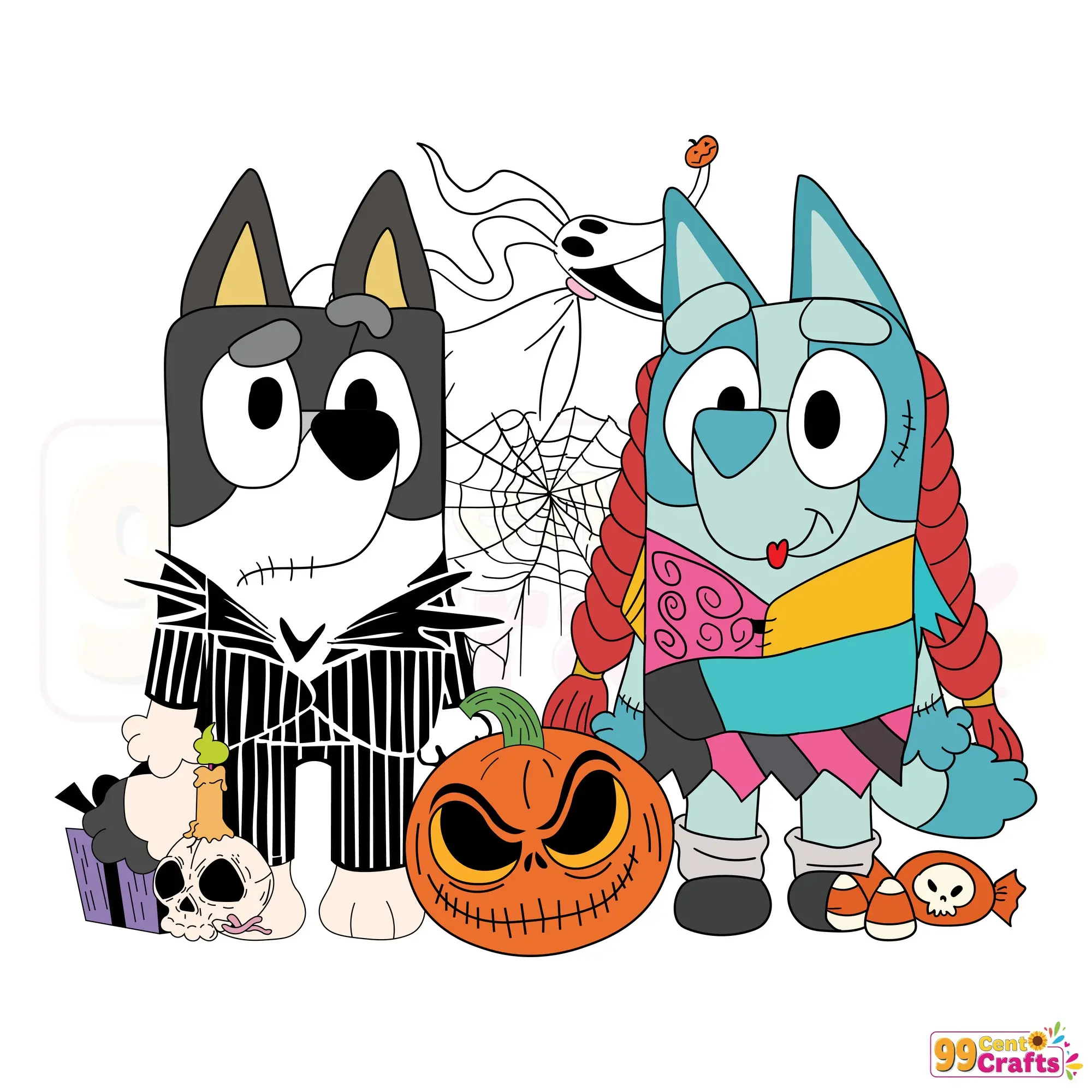 Bluey Jack Skellington and Sally SVG design file for Cricut and Silhouette cutting machines Halloween crafts