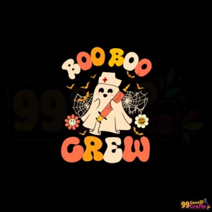 Boo Boo Crew Ghost Nurse SVG design showing cute ghost character in nurse outfit for Halloween crafting projects