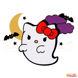 Boo Ghost Hello Kitty Halloween SVG design featuring cute ghost character with bow for Cricut and Silhouette cutting