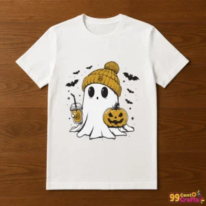 Boo Ghost Hufflepuff SVG design displayed on t-shirt mockup showing Harry Potter Halloween craft application