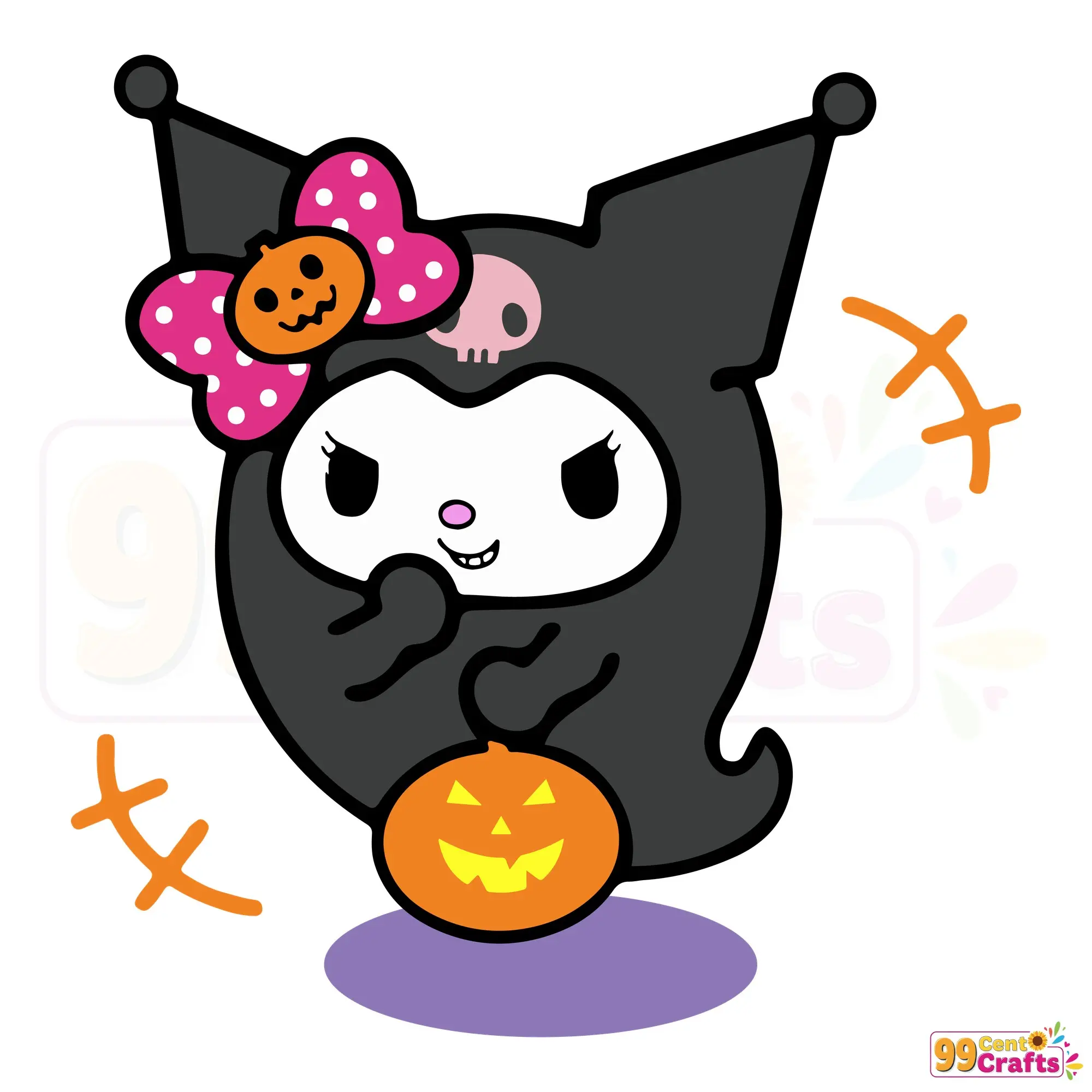 Boo Ghost Kuromi Pumpkin Halloween SVG design featuring cute character with pumpkin elements for Cricut and Silhouette cutting