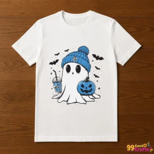 Boo Ghost Ravenclaw Harry Potter Halloween design printed on t-shirt mockup showing apparel application