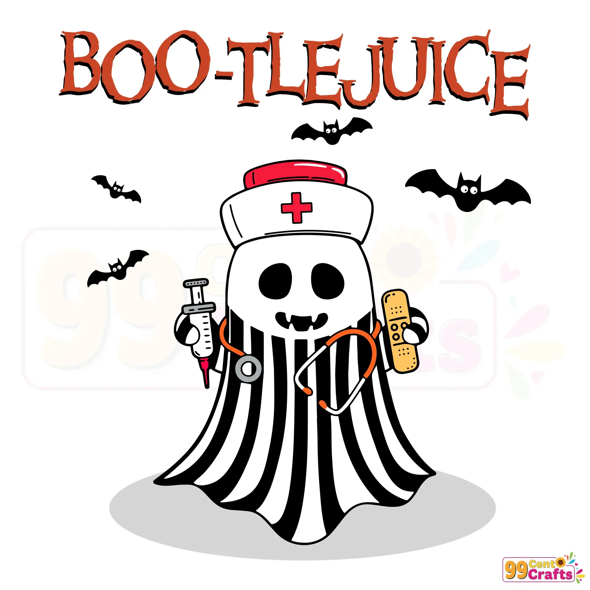 Boo-tlejuice Ghost Nurse Halloween SVG design featuring funny Beetlejuice-inspired nurse character for Cricut crafts