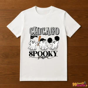 Chicago White Sox spooky Halloween SVG design displayed on t-shirt mockup showing apparel application
