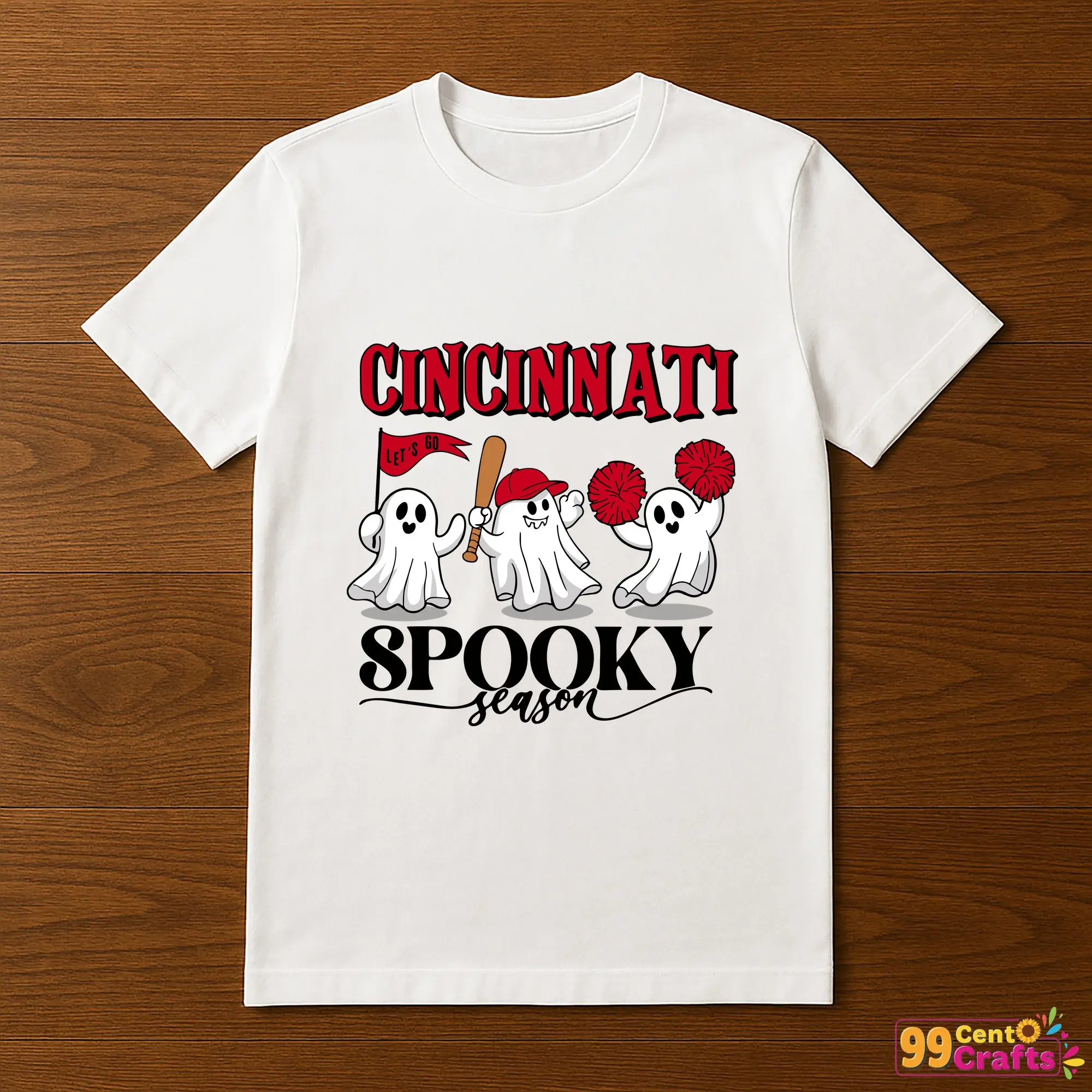 Cincinnati Reds spooky ghost Halloween baseball SVG design digital download for Cricut and Silhouette cutting machines