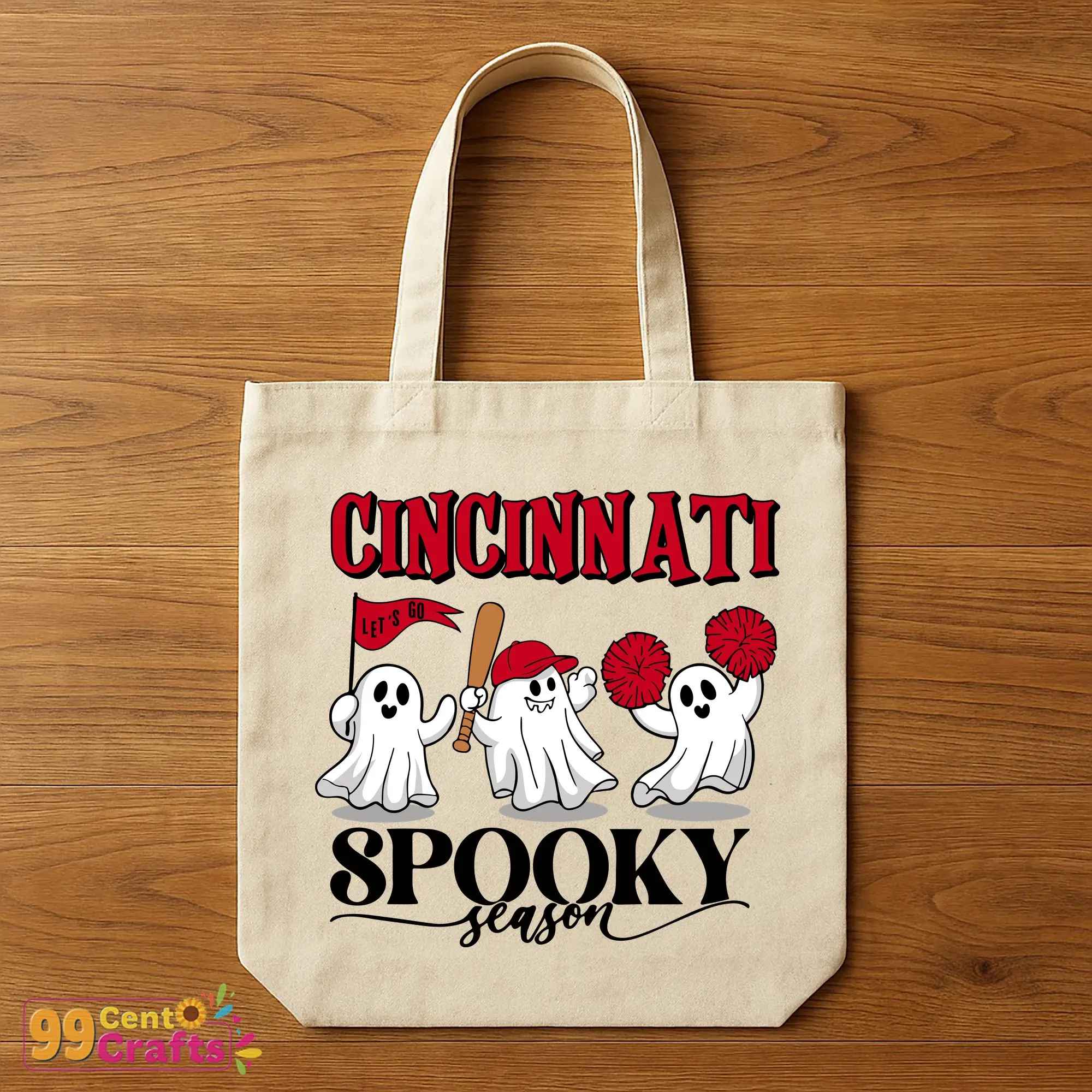 Cincinnati Reds spooky ghost Halloween baseball design on t-shirt mockup showing apparel application