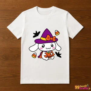 Cinnamoroll Halloween design printed on t-shirt mockup showing Sanrio character craft application