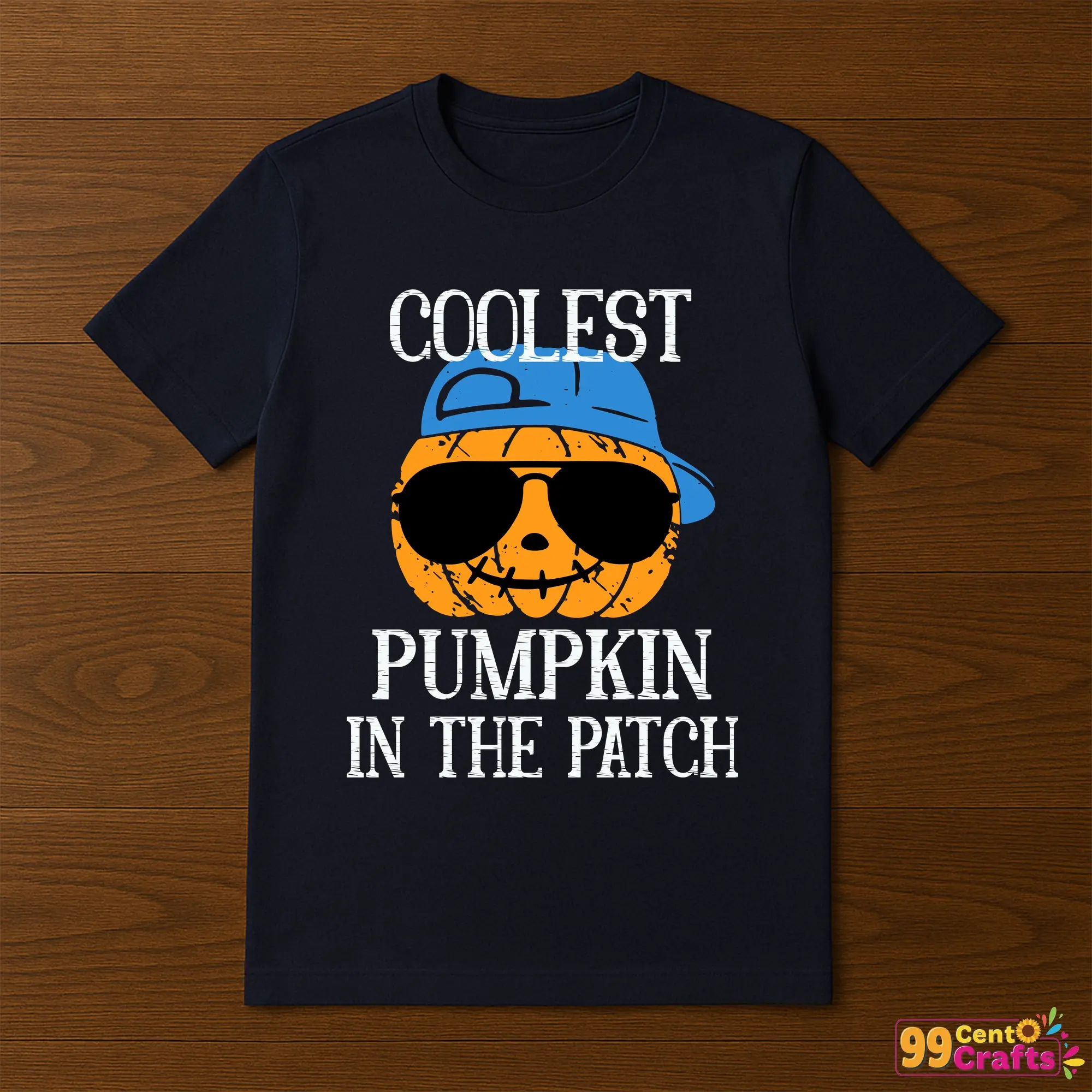 Boys Halloween t-shirt mockup featuring Coolest Pumpkin In The Patch design on apparel