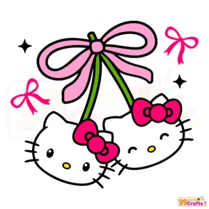 Coquette Bow Cherry Hello Kitty SVG design file showing cute kawaii style graphics for Cricut crafting projects