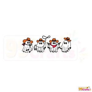 Cowboy Ghosts Halloween SVG design with western hats and spooky characters for Cricut and Silhouette cutting