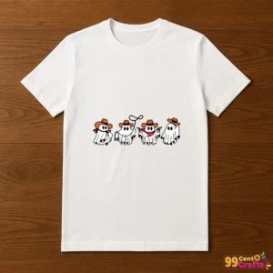 Cowboy Ghosts Halloween design printed on t-shirt showing western themed spooky characters for crafting