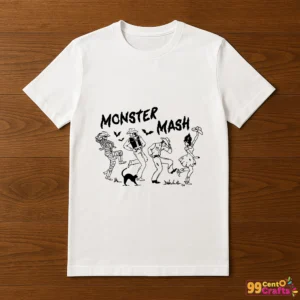Cowboy Monster Mash SVG design printed on a T-shirt showing Halloween western style
