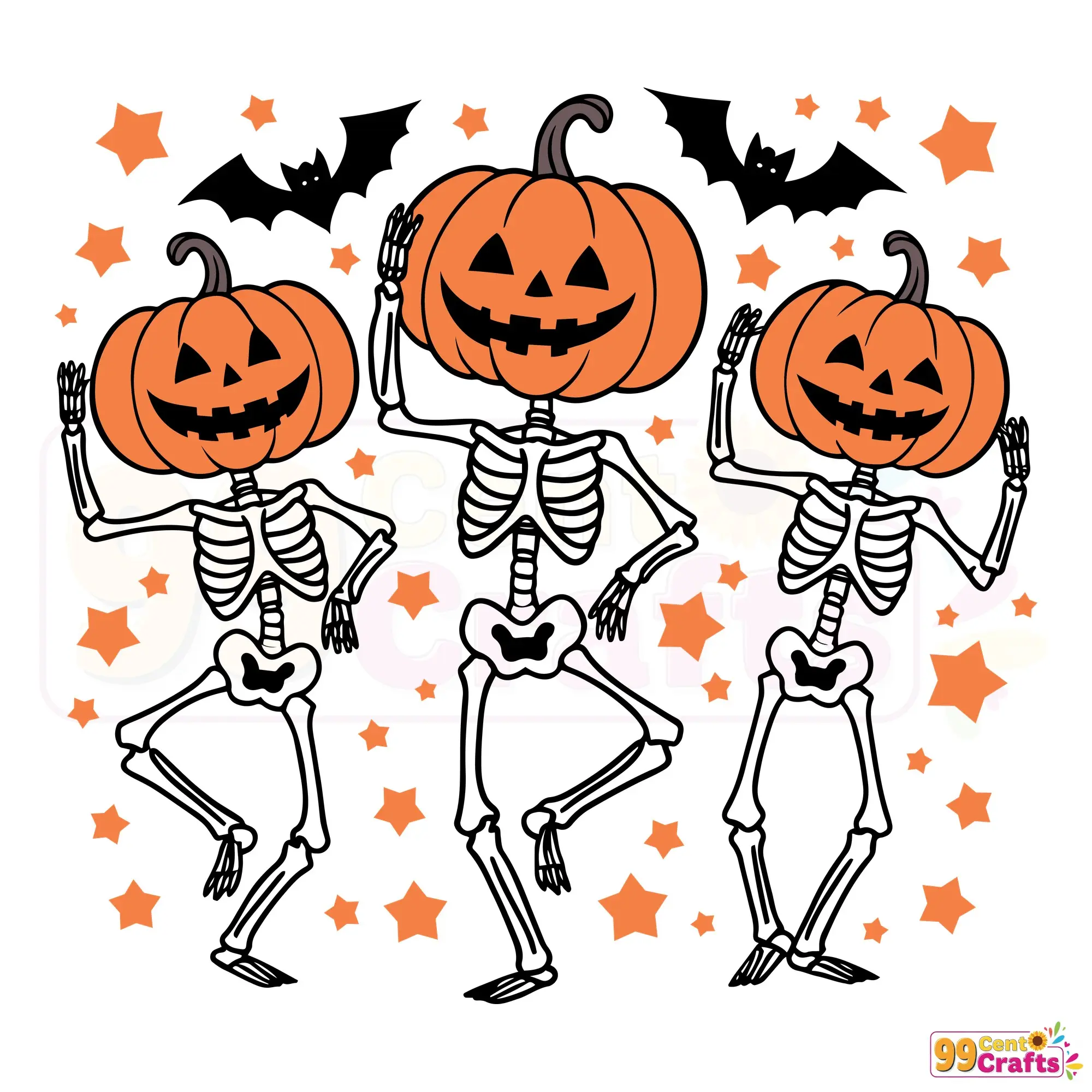 Dancing skeleton with pumpkin head SVG design for Halloween crafts and Cricut cutting machines