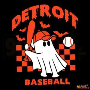 Detroit Ghost Baseball Halloween SVG design with spooky baseball theme for crafting and cutting machines