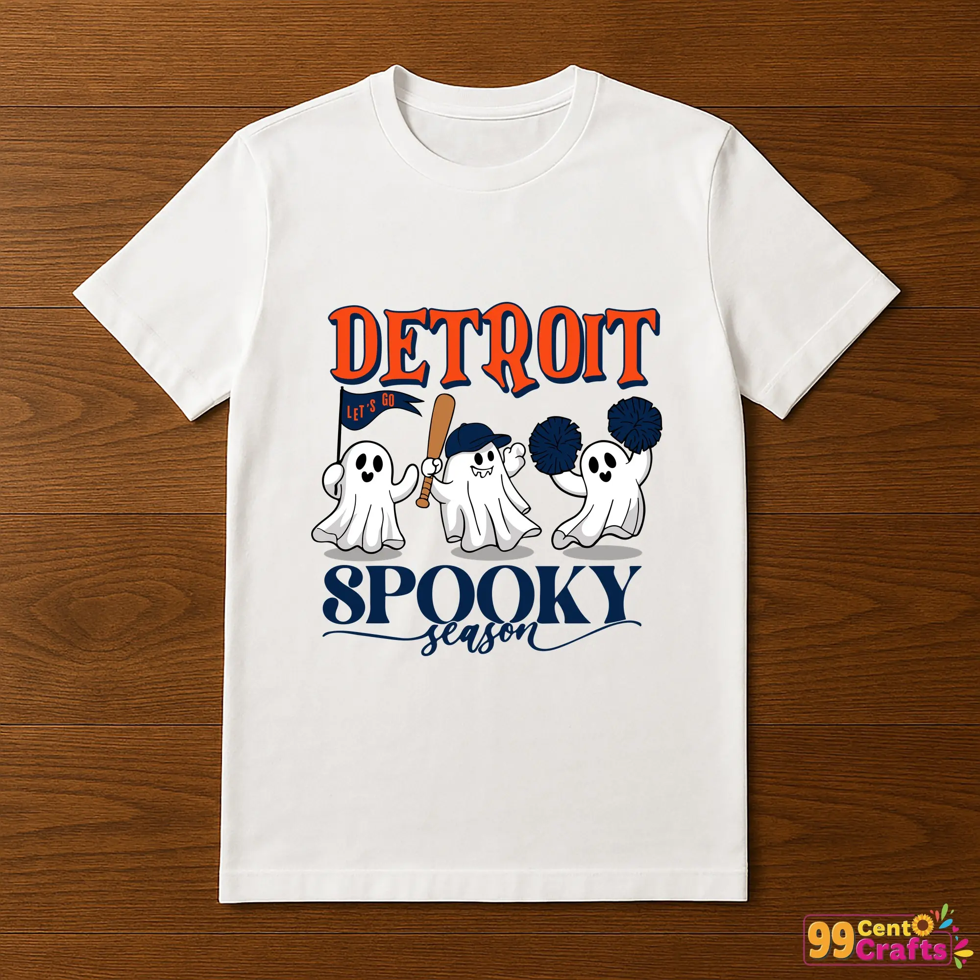 Detroit Tigers Halloween ghost SVG design printed on t-shirt mockup showing spooky baseball team spirit