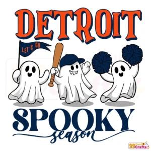 Detroit Tigers spooky ghost Halloween SVG design with team logo for Cricut and Silhouette crafting projects