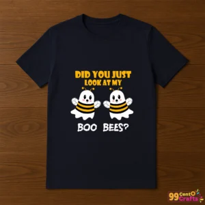 Did You Just Look At My Boo Bees Halloween design printed on t-shirt mockup showing funny ghost bee saying