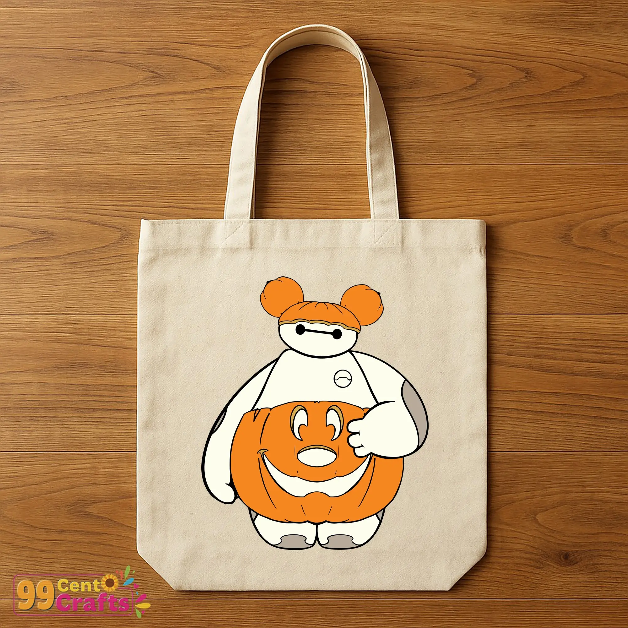 Disney Baymax Pumpkin Halloween SVG design on tote bag mockup perfect for fall crafting and trick-or-treat