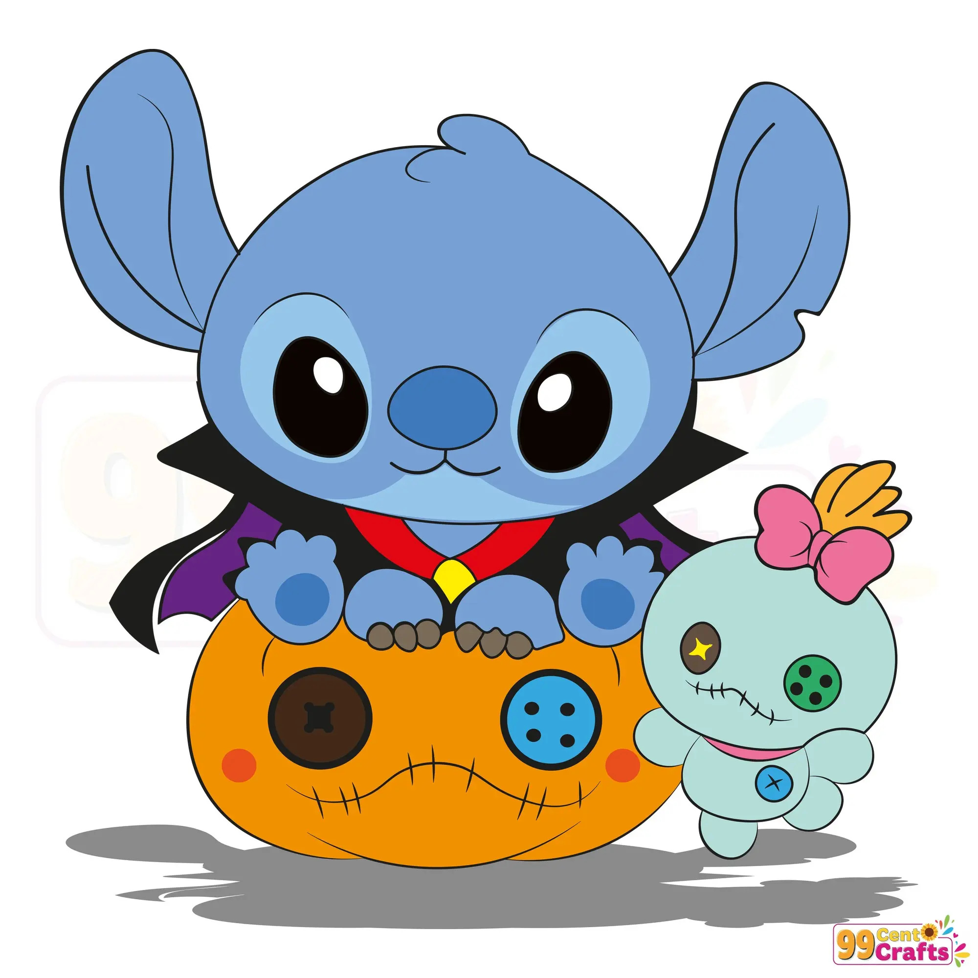 Disney Stitch vampire holding pumpkin SVG design for Halloween crafts
