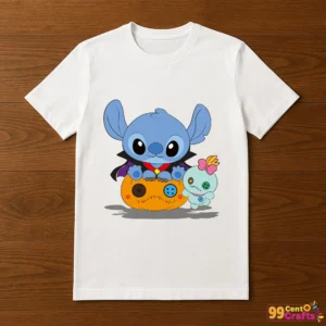 Disney Stitch vampire design printed on a T-shirt mockup