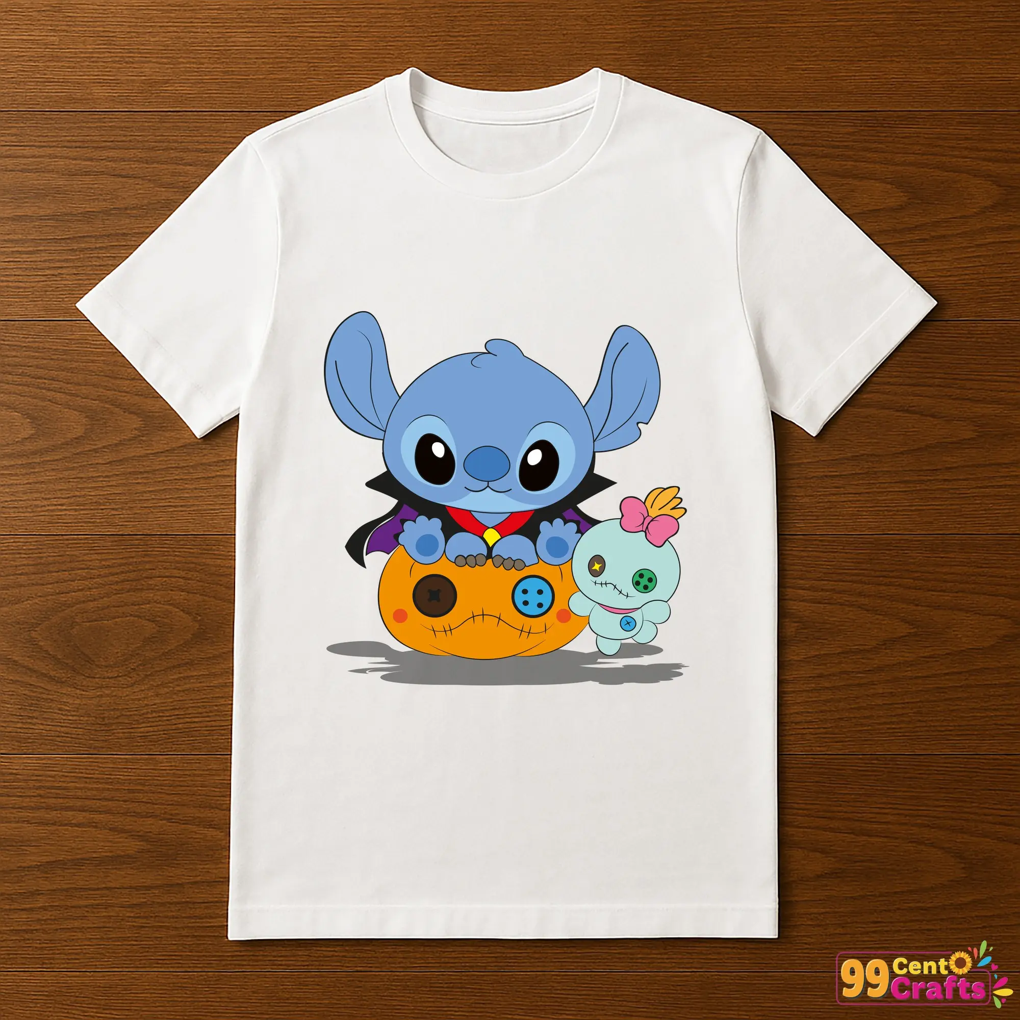 Disney Stitch vampire design printed on a T-shirt mockup