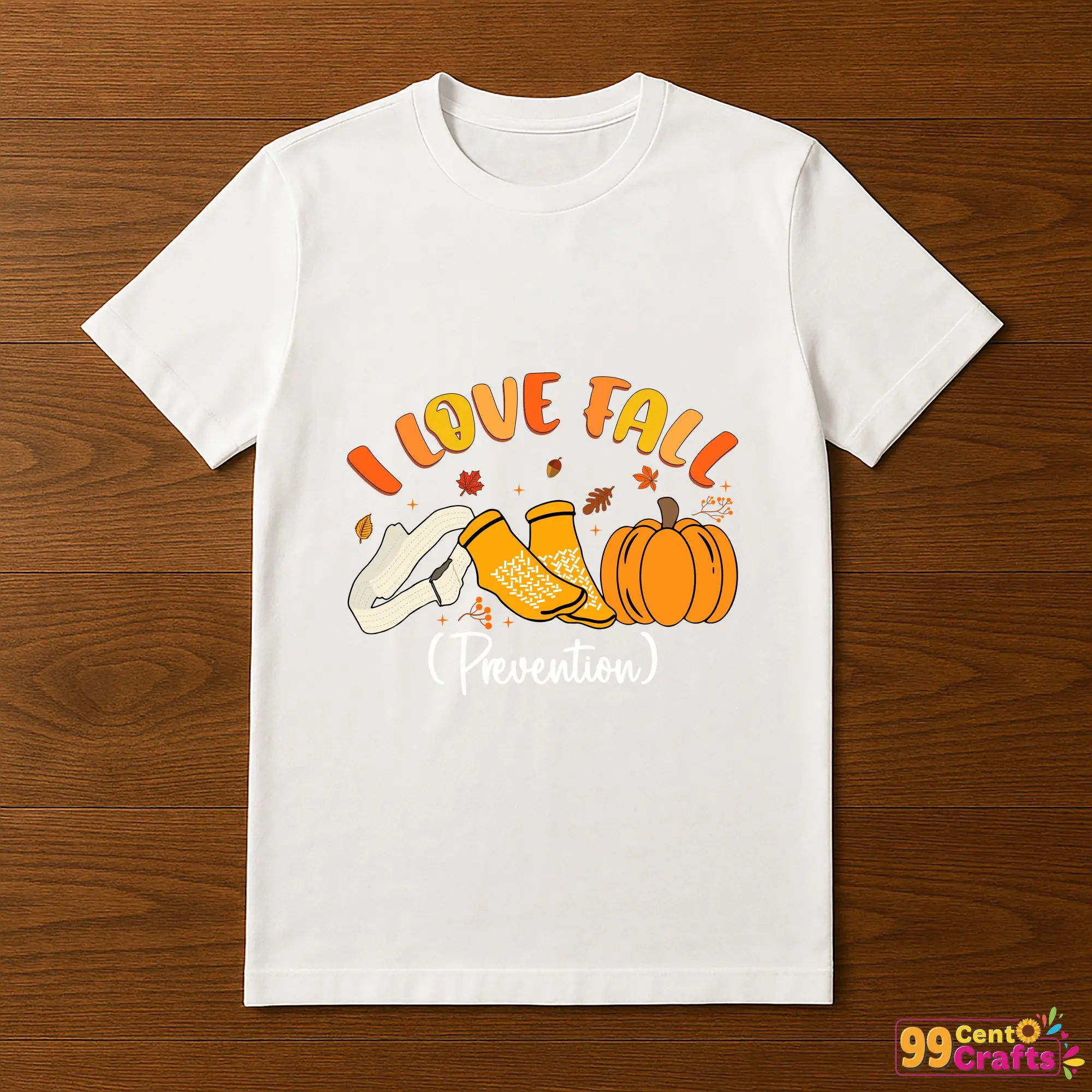 I Love Fall Prevention design on t-shirt mockup for healthcare workers nurses physical therapists