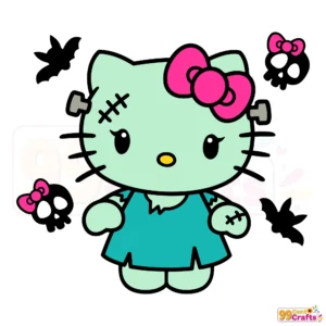 Frankenstein Hello Kitty SVG design featuring cute monster character with stitched face and bolts for Halloween crafts