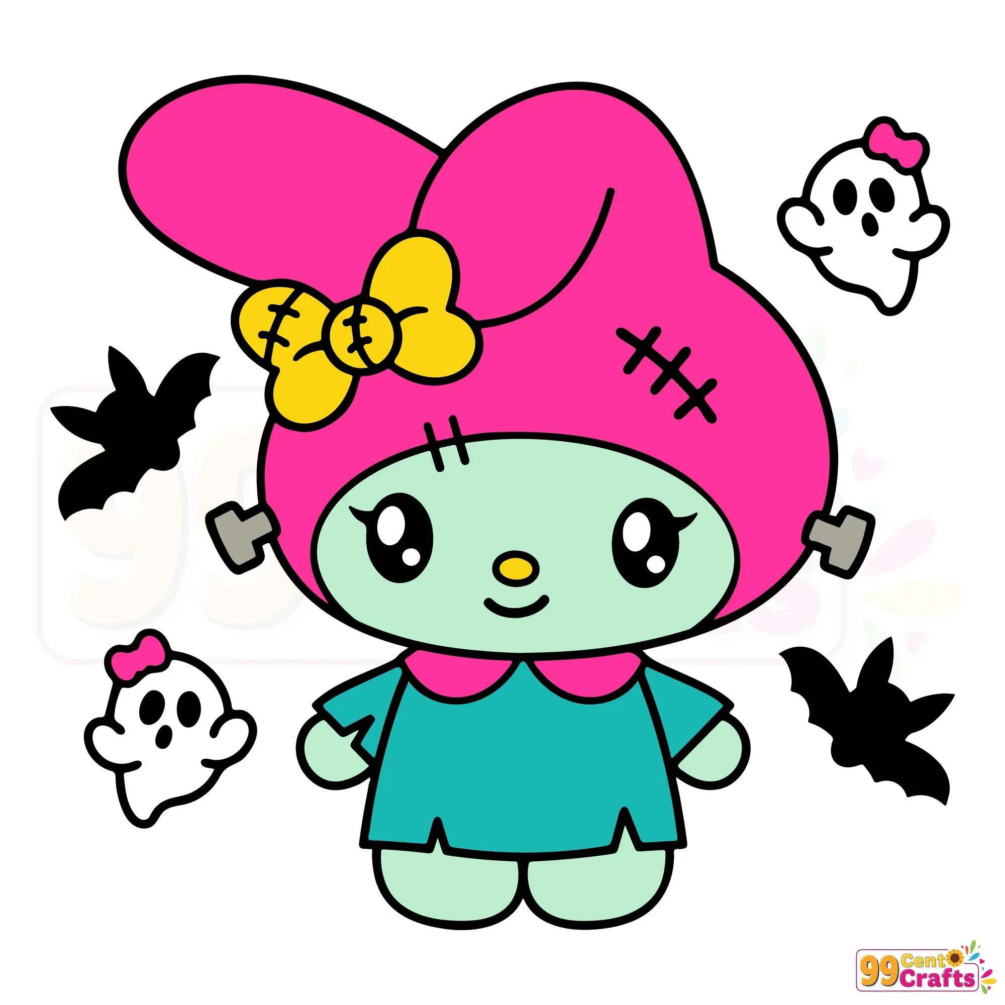 Frankenstein My Melody Halloween SVG PNG cut file design with cute character silhouette for Cricut and Silhouette
