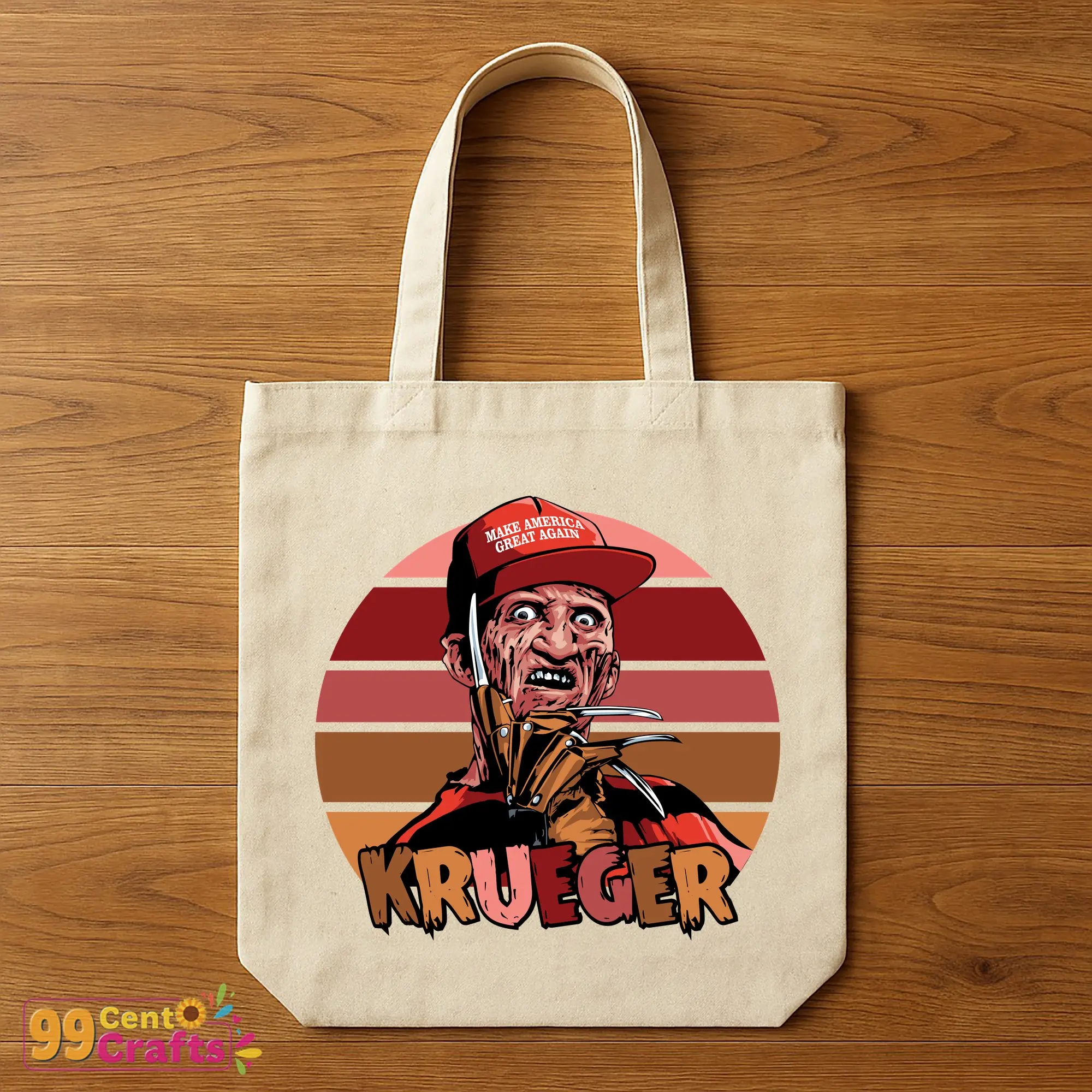 Freddy Krueger and Make America Great Again design on tote bag mockup