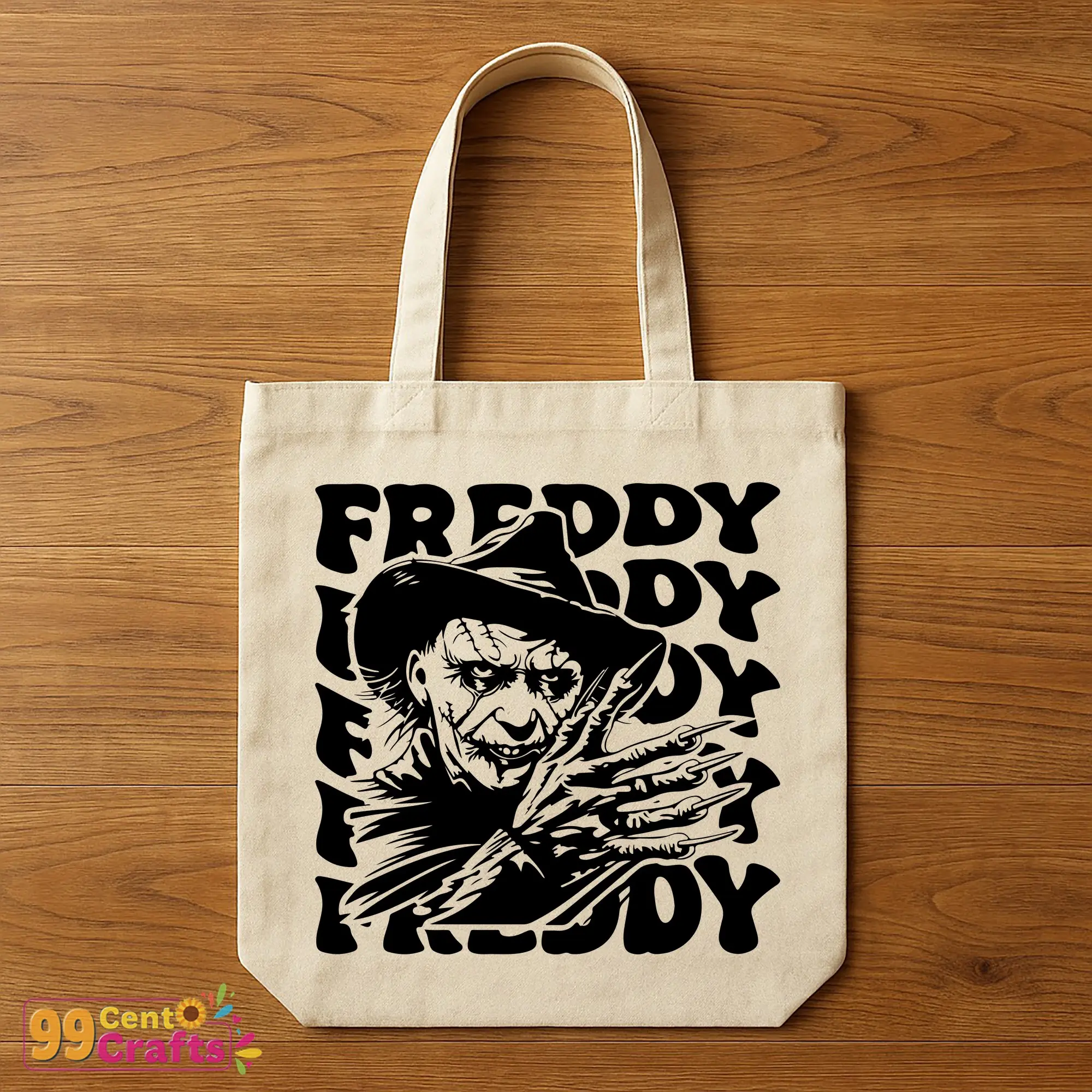 Freddy Krueger SVG design printed on a tote bag mockup