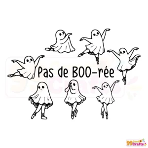 Funny ghost ballet dancer SVG design performing pas de bourree pose for Halloween crafts and decorations