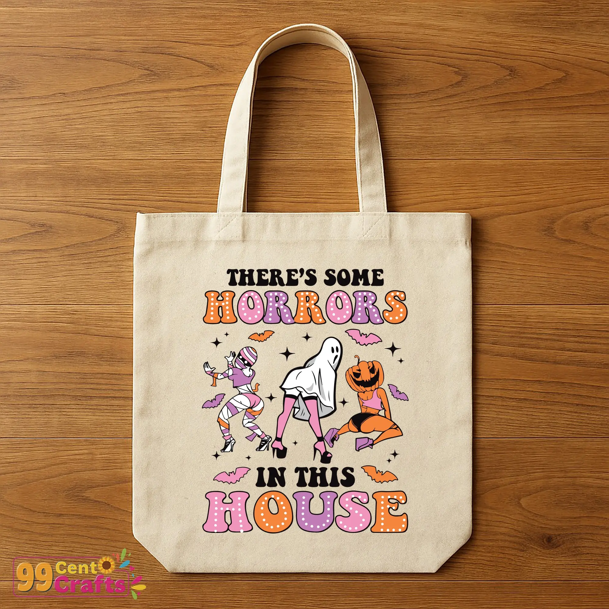 Tote bag mockup featuring funny girl ghost SVG design printed on side