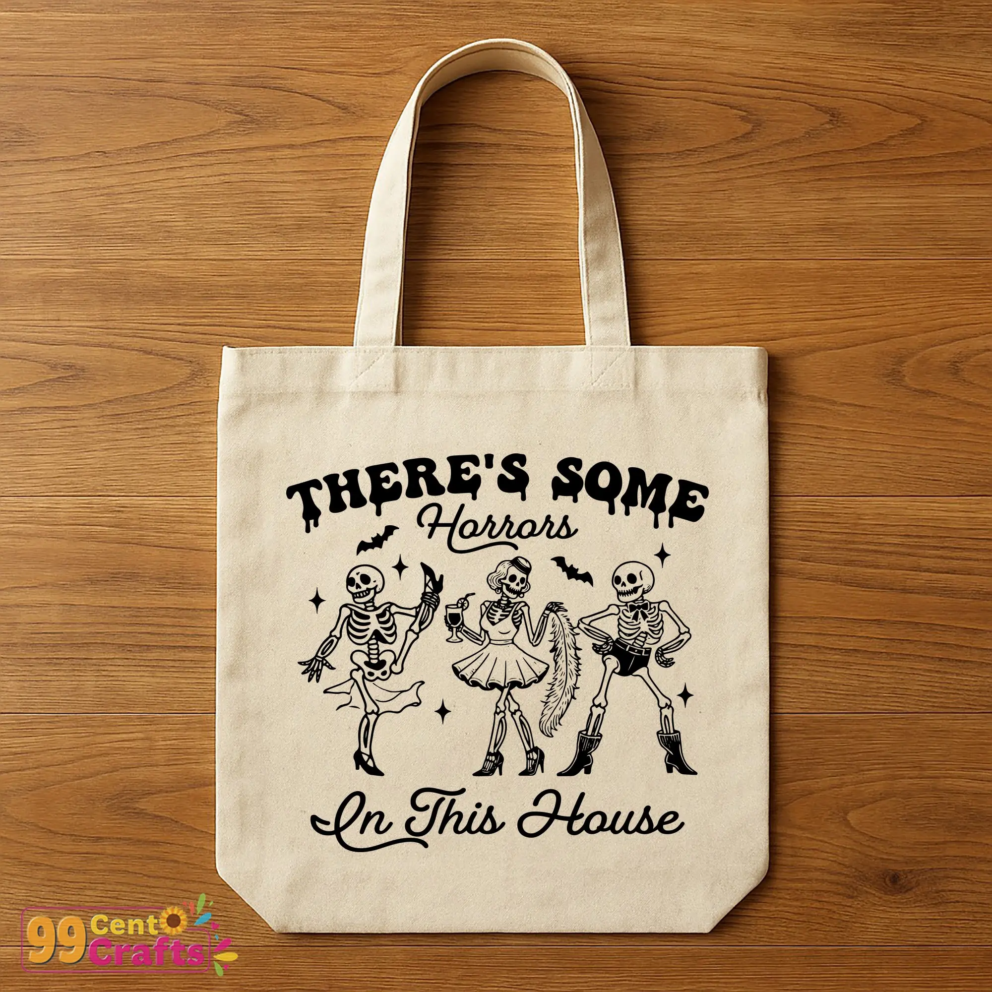 Skeleton Halloween SVG design on a tote bag mockup