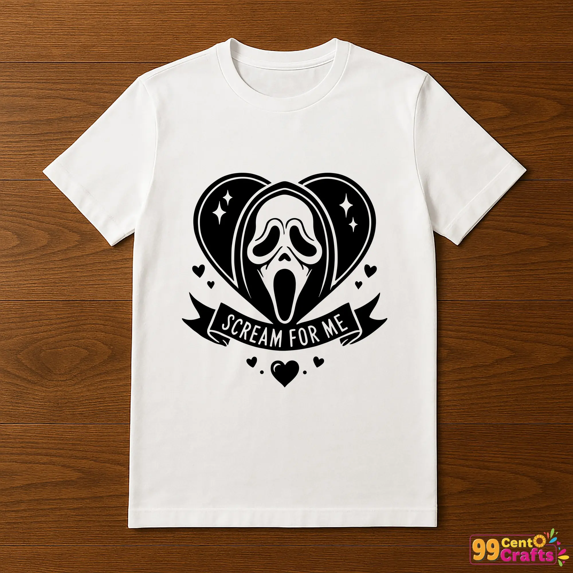 Ghostface Scream For Me SVG design with Valentine heart, horror movie themed cutting file for Cricut and Silhouette