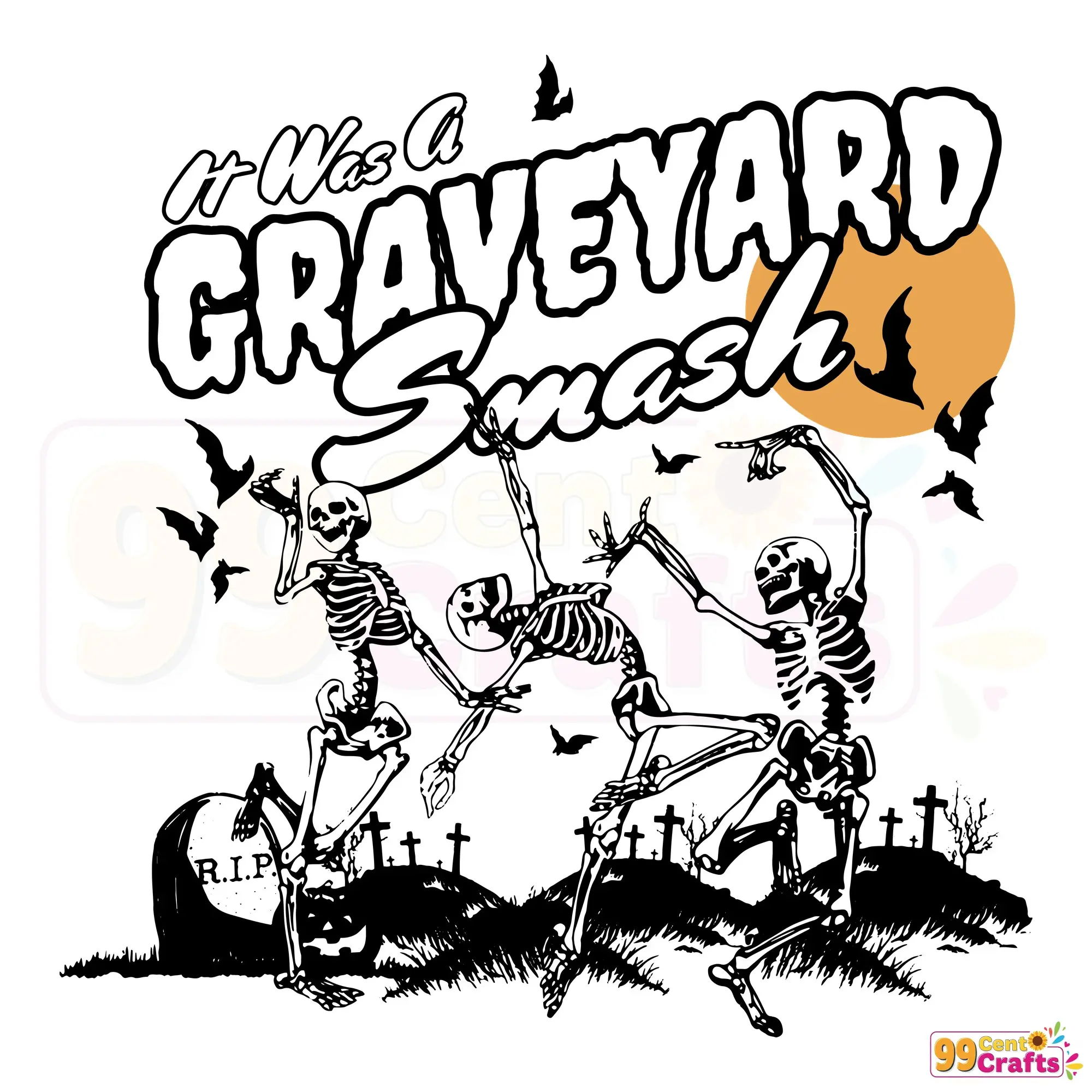 Graveyard Smash dancing skeleton Halloween SVG cut file design with funny text for crafting projects