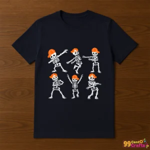 Halloween dancing skeleton design printed on t-shirt mockup showing apparel application
