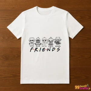 Halloween Horror Movie Killers design printed on a T-shirt mockup