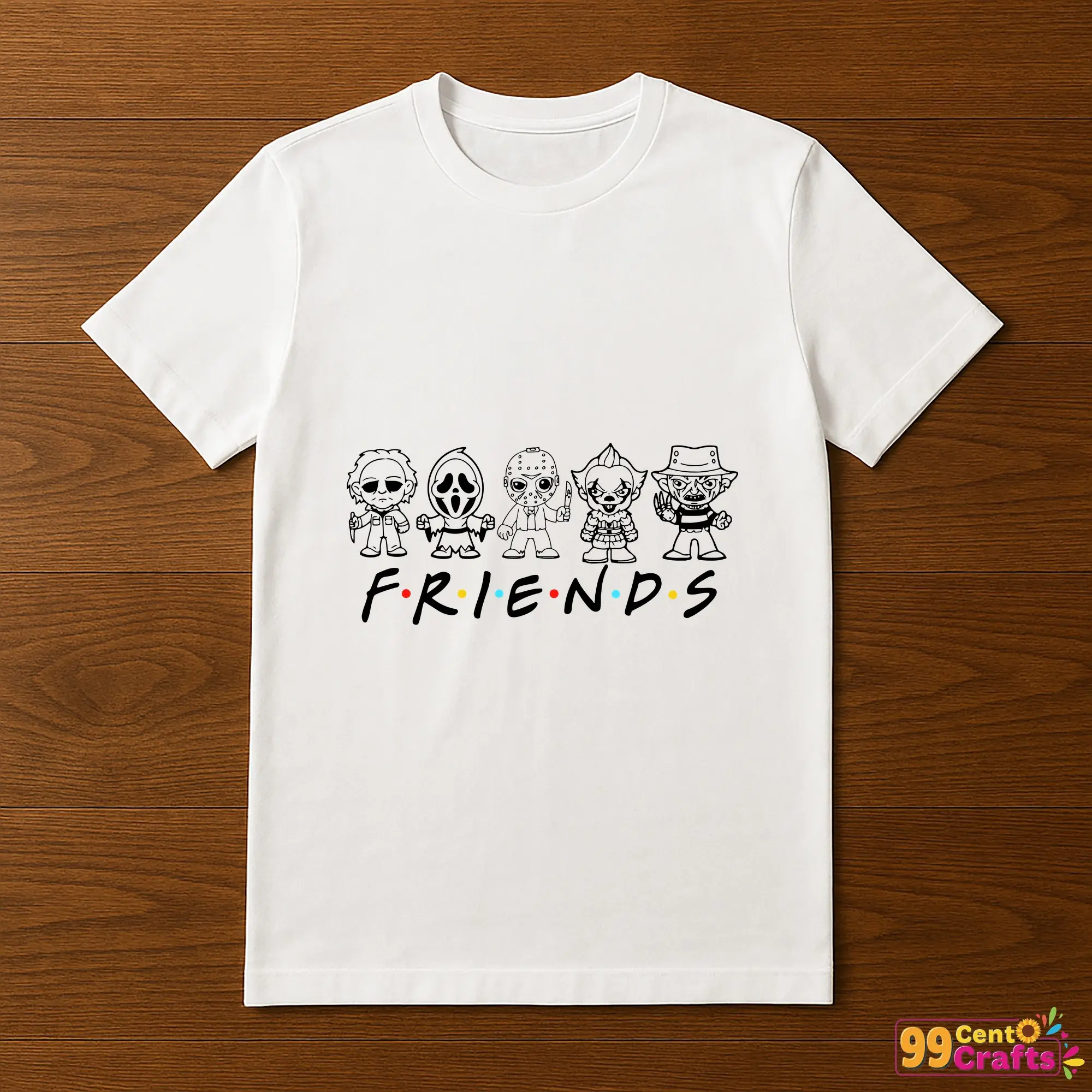 Halloween Horror Movie Killers design printed on a T-shirt mockup