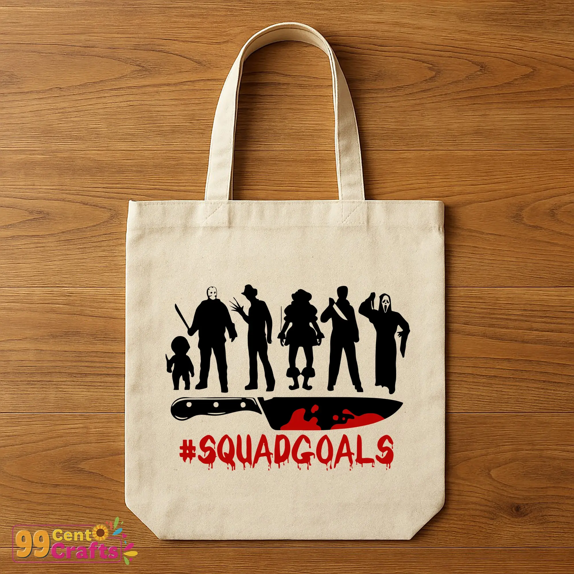 Halloween Squad Goals horror movie killers design on a tote bag