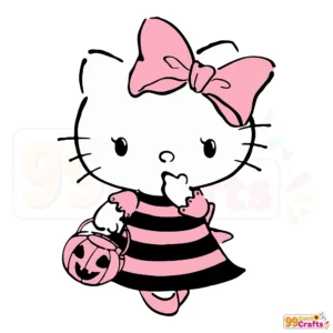 Hello Kitty wearing bee costume with pumpkin Halloween SVG digital design for Cricut and Silhouette cutting machines