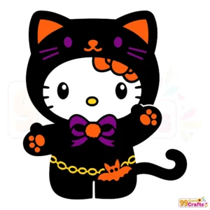 Hello Kitty black cat Halloween SVG design with kawaii style perfect for Cricut and Silhouette cutting machines